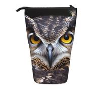 LHBWCVN Borsa per cosmetici con gufo dagli occhi gialli Astuccio telescopico portamatite portatile carino stand up matita astuccio per donne uomini borsa portamonete da viaggio
