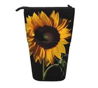 LHBWCVN Borsa per cosmetici con sfondo nero girasole astuccio in piedi astuccio telescopico portamatite portatile carino stand up matita sacchetto per donne uomini borsa portamonete da viaggio