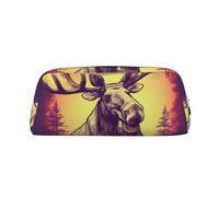 LHBWCVN Cool Moose Astuccio per matite di grande capacità, astuccio estetico, borsa per trucchi in pelle per donne e uomini, borsa da viaggio per articoli da toeletta con cerniera, borsa per cosmetici