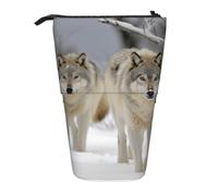 LHBWCVN Due lupi che camminano nella neve Borsa per cosmetici Astuccio in piedi Astuccio telescopico Portamatite Portatile Carino Stand Up Pencil Pouch per Donne Uomini Portamonete da Viaggio