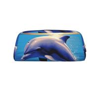 LHBWCVN Elegante astuccio per matite con delfino di grande capacità, borsa per penne estetica, borsa per il trucco in pelle per donne e uomini, borsa da toeletta da viaggio con cerniera, borsa per