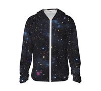 LHBWCVN Giacca leggera UPF 50+ con zip intera, protezione solare, felpa con cappuccio a maniche lunghe con costellazione a grappoli stellari galassie camicie da sole, nero, XX-Large