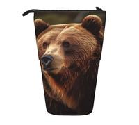 LHBWCVN Grizzly Bear - Astuccio per cosmetici con supporto telescopico, portamatite portatile, grazioso astuccio per matite da viaggio per donne e uomini, portamonete da viaggio