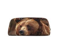 LHBWCVN Grizzly Bear - Astuccio per matite di grande capacità, per penne estetiche, in pelle, per donne, uomini, articoli da toeletta da viaggio, borsa per cosmetici con cerniera, portamonete, Argento