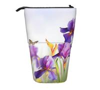 LHBWCVN Iris Fiore Farfalla Cosmetici Astuccio Portamatite Telescopico Portamatite Portatile Simpatico Stand Up Pencil Pouch per Donne Uomini Portamonete Viaggio