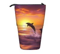 LHBWCVN Sunset delfini Borsa per cosmetici Astuccio in piedi Astuccio telescopico Portamatite Portatile Simpatico Stand Up Pencil Pouch per Donne Uomini Viaggio Portamonete Borsa