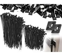 Lhbwhiz 200 pezzi set fascette,supporto base autoadesivo,base adesiva di fissaggio cavi,supporto fascette,supporto cavi,base porta cuscinetti adesivi,base di fissaggio morsetti cavi,per casa(nero)