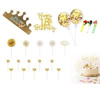 Lhbwhiz 22 pezzi decorazione per torta 18° compleanno,decorazione per torta per 18° ragazza ragazzo,topper per torta 18° buon compleanno,decorazione per torta con cake topper(oro)