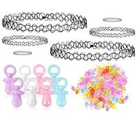 Lhbwhiz Collana Girocollo con Tatuaggi Set Anni '90,Accessori da Donna per Abiti Anni '90,Bracciale con Collare Catena per Ciuccio,Ciuccio per Bambini,Collana Elastica,Ciuccio Decorativo,Ciuccio
