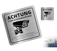 Lhbwhiz segnaletica di videosorveglianza,classica segnaletica autoadesiva di sorveglianza con telecamera in alluminio,adesivo di avvertenza in metallo per proprietà con avviso GDPR e 4 fori(15*15 cm)