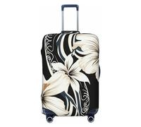 LHCVSFGW Copertura per bagagli da viaggio in bianco e nero con fiori hawaiani Protezione per valigie Elastica Lavabile Copertura per bagagli antigraffio Copertura per bagagli Addensare Protezione per