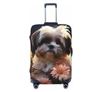 LHCVSFGW Copertura per bagagli da viaggio Shih Tzu cane e fiori Valigie Protector Elastico Lavabile Copertura per bagagli Anti-graffio Copertura per bagagli Addensare Protezione per bagagli Adatto per
