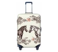 LHCVSFGW Custodia per bagaglio da viaggio con fiori e cavalli, disegnata a mano, lavabile, antigraffio per bagagli da 45,7 a 81,3 cm, nero, S