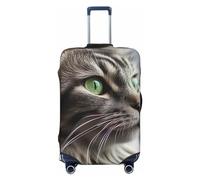 LHCVSFGW Custodia per bagaglio da viaggio con gatto grigio con occhi verdi, protezione elastica e lavabile, antigraffio, protezione spessa per bagagli da 45,7 a 81,3 cm, nero, S
