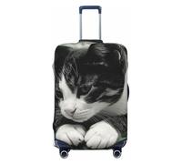 LHCVSFGW Custodia per bagaglio da viaggio in bianco e nero con motivo gatto - Copertura protettiva elastica lavabile e antigraffio per bagagli da 45,7 a 81,3 cm, nero, XL