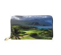 LHCVSFGW Portafoglio in pelle per donne e uomini, portafoglio bifold ultra sottile porta carte di credito scenico Hawaii golf tropicale pochette da donna, nero, taglia unica, Nero , Taglia unica