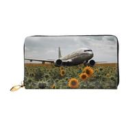 LHCVSFGW Portafoglio in pelle per donne e uomini, portafoglio bifold ultra sottile porta carte di credito aereo vola al campo di girasoli pochette da donna, nero, taglia unica, Nero , Taglia unica