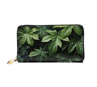 LHCVSFGW Portafoglio in pelle per donne e uomini, portafoglio bifold ultra sottile porta carte di credito con motivo foglie verdi, pochette da donna, nero, taglia unica, Nero , Taglia unica