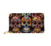 LHCVSFGW Portafoglio in pelle per donne e uomini, portafoglio bifold ultra sottile porta carte di credito colorato teschi di zucchero pochette da donna, nero, taglia unica, Nero , Taglia unica