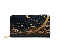 LHCVSFGW Portafoglio in pelle per donne e uomini, portafoglio bifold ultra sottile porta carte di credito sfondo dorato e luna crescente pochette da donna, nero, taglia unica, Nero , Taglia unica