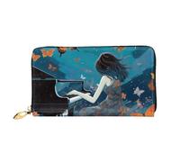 LHCVSFGW Portafoglio in pelle per donne e uomini, portafoglio bifold ultra sottile porta carte di credito ragazza che suona pianoforte pochette da donna, nero, taglia unica, Nero , Taglia unica