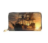 LHCVSFGW Portafoglio in pelle per donne e uomini, portafoglio bifold ultra sottile porta carte di credito Fantasy nave pirata pochette da donna, nero, taglia unica, Nero , Taglia unica
