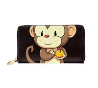 LHCVSFGW Portafoglio in pelle per donne e uomini, portafoglio bifold ultra sottile porta carte di credito scimmia cartone animato che tiene frutta pochette da donna, nero, taglia unica, Nero , Taglia