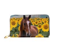 LHCVSFGW Portafoglio in pelle per donne e uomini, portafoglio bifold ultra sottile porta carte di credito cavallo e girasole pochette da donna, nero, taglia unica, Nero , Taglia unica