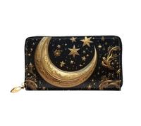 LHCVSFGW Portafoglio in pelle per donne e uomini, portafoglio bifold ultra sottile porta carte di credito stelle dorate e luna pochette da donna, nero, taglia unica, Nero , Taglia unica