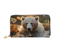 LHCVSFGW Portafoglio in pelle per donne uomini portafoglio bifold ultra sottile porta carte di credito orso attraversa il fiume pochette da donna, nero, taglia unica, Nero , Taglia unica