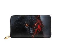 LHCVSFGW Portafoglio in pelle per donne uomini portafoglio bifold ultra sottile porta carte di credito grande lupo nero con occhi rossi pochette da donna, nero, taglia unica, Nero , Taglia unica
