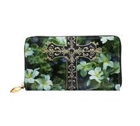 LHCVSFGW Portafoglio in pelle per donne uomini portafoglio bifold ultra sottile porta carte di credito croce nera tra fiori verdi pochette da donna, nero, taglia unica, Nero , Taglia unica