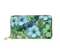 LHCVSFGW Portafoglio in pelle per donne uomini portafoglio bifold ultra sottile porta carte di credito fiori di ibisco verde e blu pochette da donna, nero, taglia unica, Nero , Taglia unica