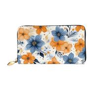 LHCVSFGW Portafoglio in pelle per donne uomini portafoglio bifold ultra sottile porta carte di credito fiori blu e arancioni su sfondo bianco pochette da donna, nero, taglia unica, Nero , Taglia unica