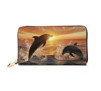 LHCVSFGW Portafoglio in pelle per donne uomini portafoglio bifold ultra sottile porta carte di credito delfini che saltano fuori dall'acqua al tramonto pochette da donna, nero, taglia unica, Nero