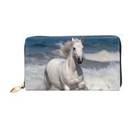 LHCVSFGW Portafoglio in pelle per donne uomini portafoglio bifold ultra sottile porta carte di credito cavallo bianco corsa sul mare pochette da donna, nero, taglia unica, Nero , Taglia unica