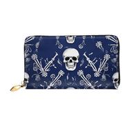 LHCVSFGW Portafoglio in pelle per donne uomini portafoglio bifold ultra sottile porta carte di credito teschio blu e ossa pochette da donna, nero, taglia unica, Nero , Taglia unica