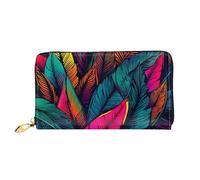 LHCVSFGW Portafoglio in pelle per donne uomini portafoglio bifold ultra sottile porta carte di credito colorato foglie tropicali modello pochette da donna, nero, taglia unica, Nero , Taglia unica