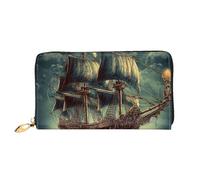 LHCVSFGW Portafoglio in pelle per donne uomini portafoglio bifold ultra sottile porta carte di credito nautico vintage vela nave pirata borsa pochette da donna, nero, taglia unica, Nero , Taglia unica