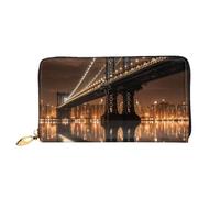 LHCVSFGW Portafoglio in pelle per donne uomini portafoglio bifold ultra sottile porta carte di credito New York Manhattan Bridge Night Ladies pochette borsa, nero, taglia unica, Nero , Taglia unica