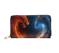 LHCVSFGW Portafoglio in pelle per donne uomini portafoglio bifold ultra sottile porta carte di credito drago di fuoco e ghiaccio pochette da donna, nero, taglia unica, Nero , Taglia unica