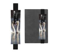 LHCVSFGW Portapenne elastico per quaderni, segnalibri, portapenne in pelle PU con fascia regolabile, astuccio romantico con cigno bianco per agende, raccoglitori, libri, Nero , Taglia unica