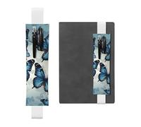 LHCVSFGW Portapenne elastico per quaderni, segnalibri, portapenne in pelle PU con fascia regolabile, astuccio blu con farfalla per agende, raccoglitori, libri, bianco, Taglia unica