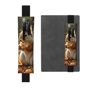 LHCVSFGW Portapenne elastico per quaderni, segnalibri, portapenne in pelle PU con fascia regolabile, astuccio carino scoiattolo che mangia noci, astuccio per agende, raccoglitori, libri, Nero , Taglia