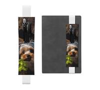 LHCVSFGW Portapenne elastico per quaderni, segnalibri, portapenne in pelle PU con fascia regolabile, astuccio per penne a forma di piccolo Yorkshire terrier, astuccio per agende, raccoglitori, libri