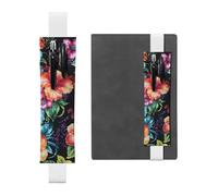LHCVSFGW Portapenne elastico per quaderni, segnalibri, portapenne in pelle PU con fascia regolabile, bellissimo astuccio con fiore di ibisco per agende, raccoglitori, libri