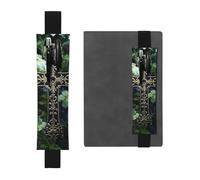 LHCVSFGW Portapenne elastico per quaderni, segnalibri, portapenne in pelle PU con fascia regolabile, con croce nera tra fiori verdi, astuccio per matite per agende, raccoglitori, libri, Nero , Taglia