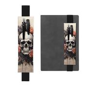 LHCVSFGW Portapenne elastico per quaderni, segnalibri, portapenne in pelle PU con fascia regolabile, custodia per penna con teschio antico e fiori, astuccio per matite per agende, raccoglitori, libri