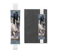 LHCVSFGW Portapenne elastico per quaderni, segnalibri, portapenne in pelle PU con fascia regolabile Custodia per penna con cavallo bianco che corre sul mare Astuccio per matite per pianificatori