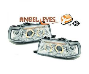 LHD Proiettore Fari Coppia Angel Eyes Trasparente Cromo per Audi 80 Avant B4